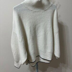 Second Hand Knit Turtleneck White Sweater Women Size XL